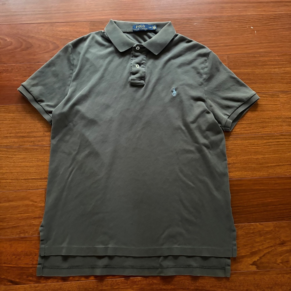 Polo Ralph Lauren Mens Large Olive Grey Short Sleeve Polo Shirt Cotton Pony Logo